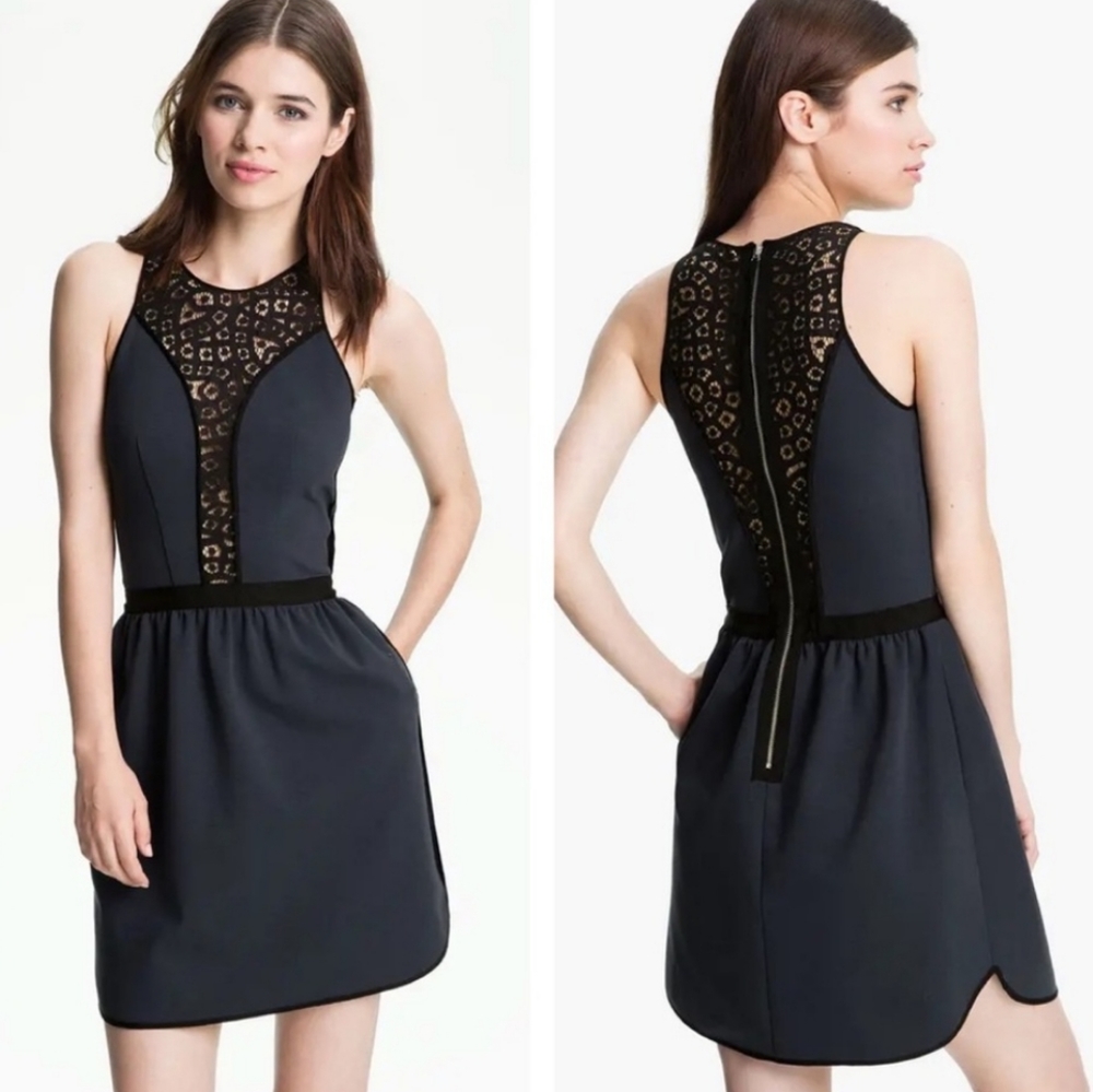 Rebecca Taylor Plunging V Lace and Ponte Dress